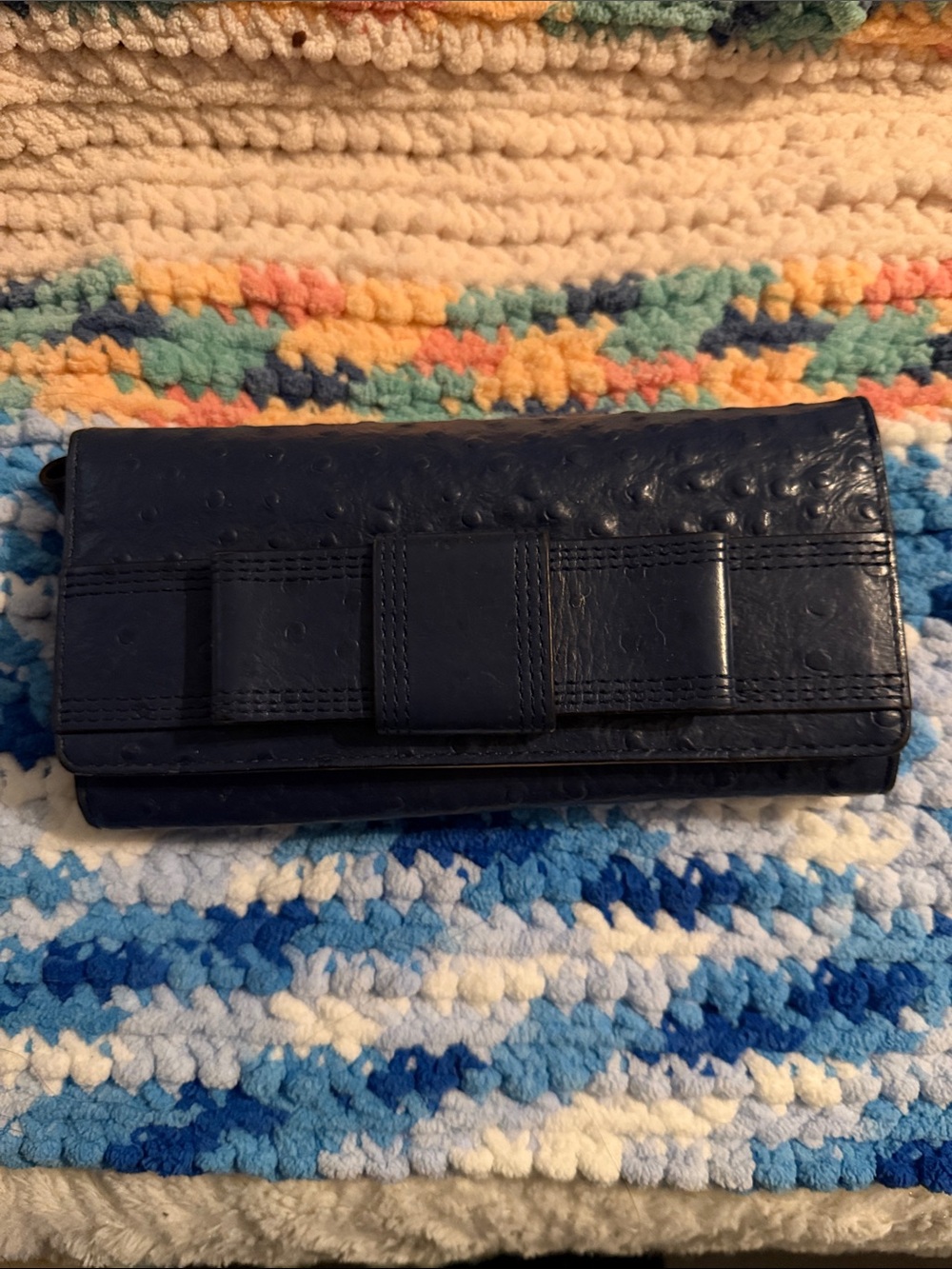 kate spade Navy Textured Fold-Over Wallet with Bow Detail